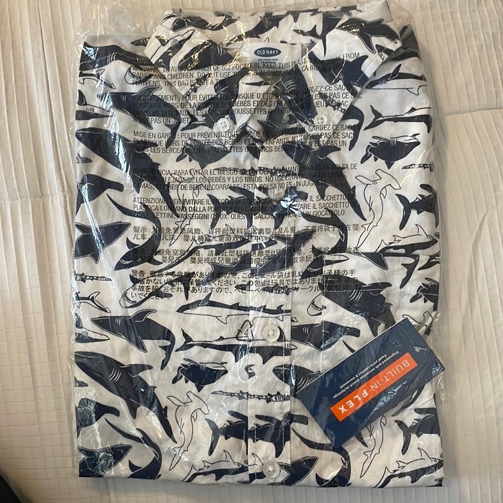 Old Navy Shark button up shirt.